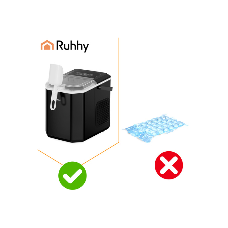 Ruhhy 1,2 literes fekete jégkészítő, 12 kg/24 óra, gyors jéggyártás