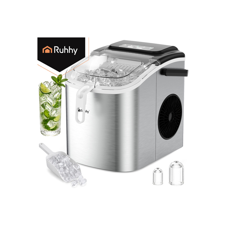 Ruhhy 1,2 literes ezüst jégkészítő, 12 kg/24 óra, gyors jéggyártás