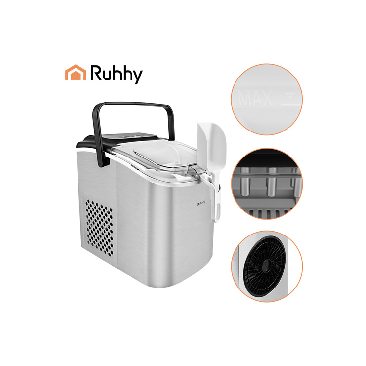Ruhhy 1,2 literes ezüst jégkészítő, 12 kg/24 óra, gyors jéggyártás