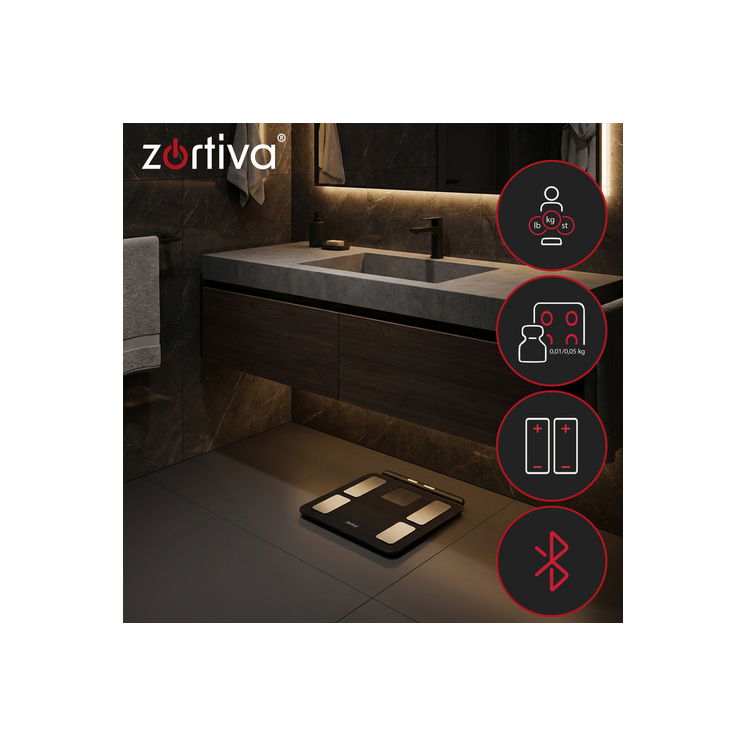 Zortiva Analitikai bluetoothos fürdőszobamérleg
