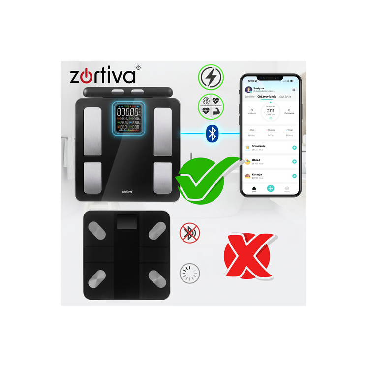 Zortiva Analitikai bluetoothos fürdőszobamérleg