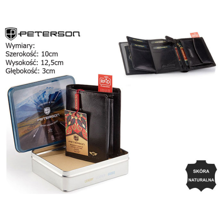 PETERSON PTN 339 2-1-1 FEKETE RFID bőr pénztárca