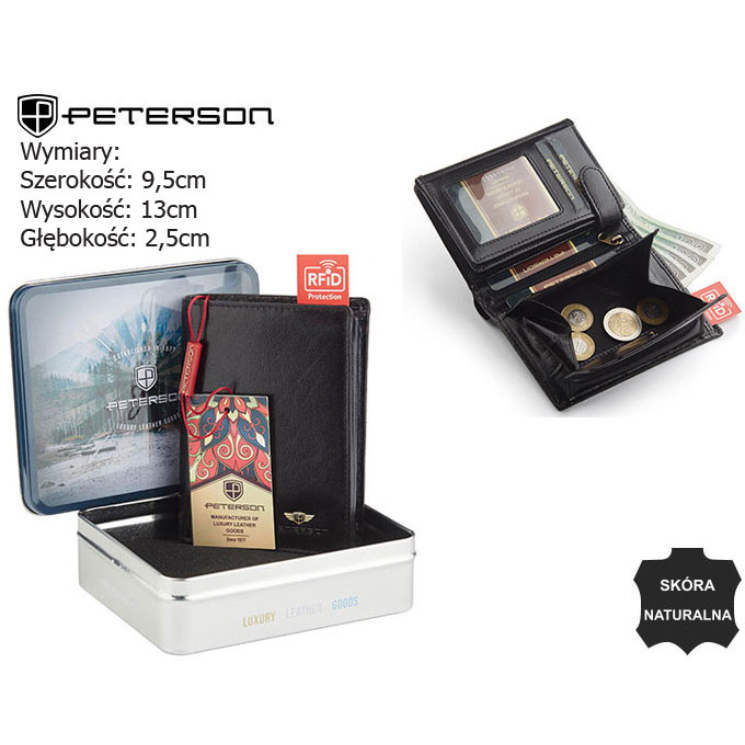 PETERSON PTN 324 2-1-1 FEKETE RFID bőr pénztárca