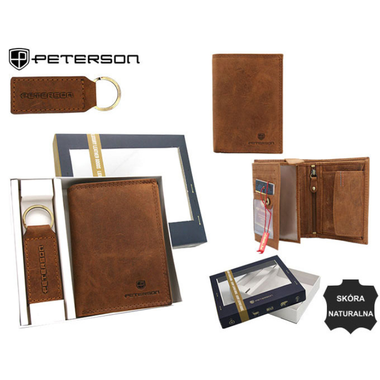 Ajándék szett: bőrtárca és kulcstartó Peterson PTN SET-M-1542-CHM Cognac