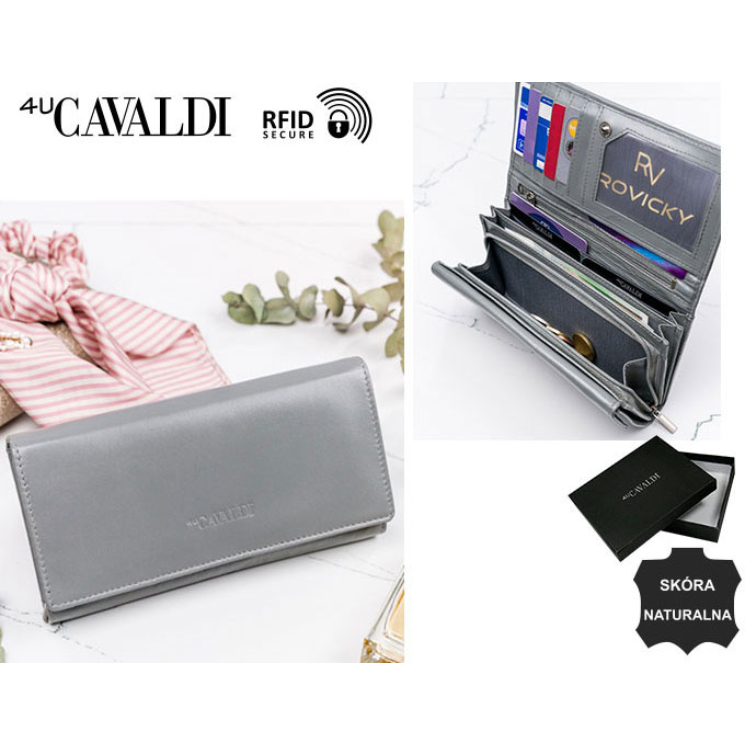 Női bőrből készült, vízszintes, felnyitható pénztárca - 4U CAVALDI RD-12-GCL Szürke