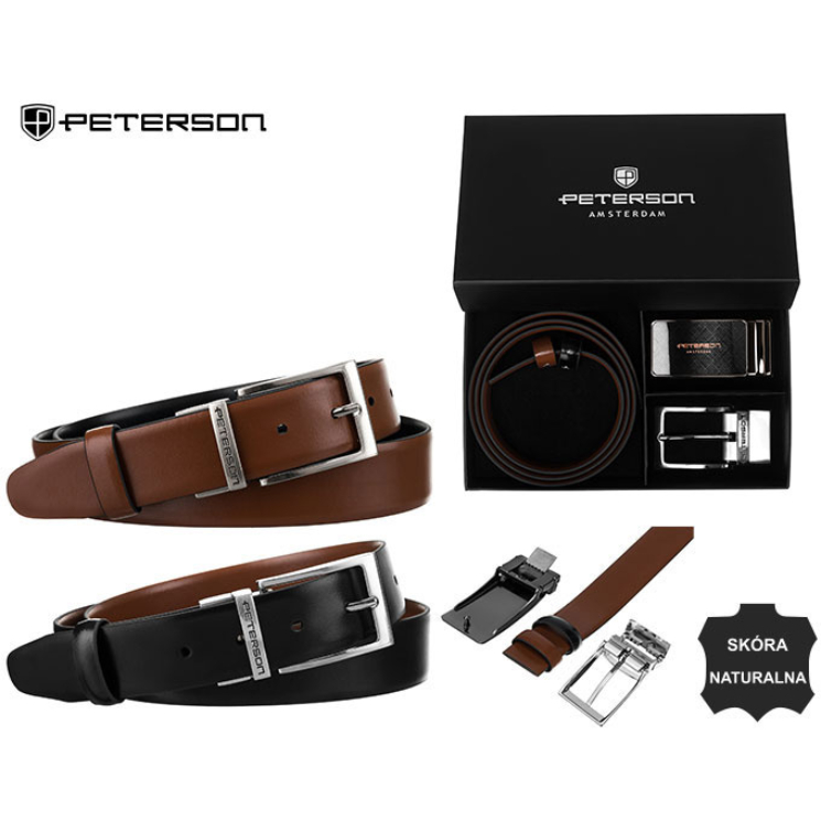Ajándék szett férfi kétoldalas bőr öv + 2 csat PTN KL-B001 Peterson