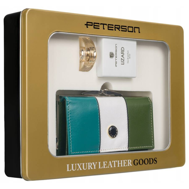 Női ajándék szett: valódi bőr pénztárca és Lizard eau de parfum PTN ZD31 Peterson