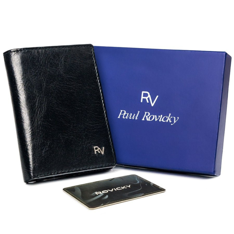 RFID bőr pénztárca ROVICKY RV-7680056-9 Fekete