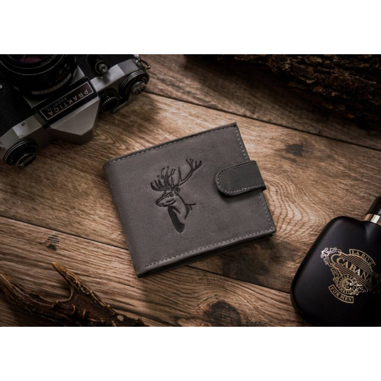 Szarvas bőr pénztárca N992L-CHM-DEER FEKETE BLACK