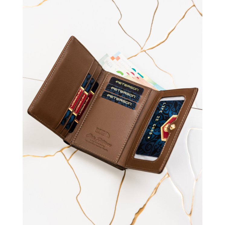 Női pénztárca természetes bőr+PU PTN PS15-09-HNL Brown