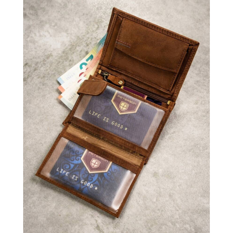 Ajándék szett: bőrtárca és kulcstartó Peterson PTN SET-M-1542-CHM Cognac