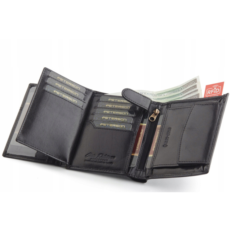 PETERSON PTN 317 2-1-1 FEKETE RFID bőr pénztárca