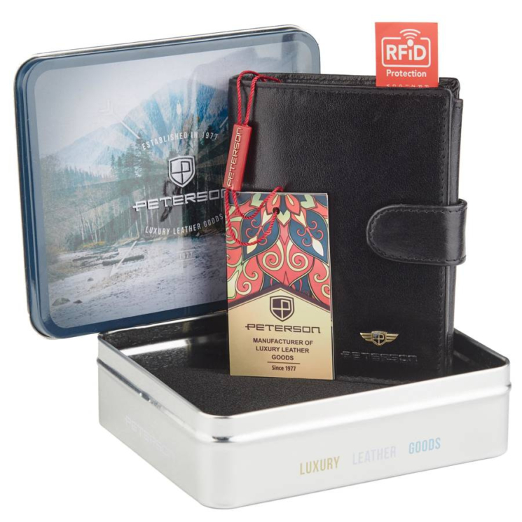 PETERSON PTN 317Z 2-1-1 FEKETE RFID bőr pénztárca