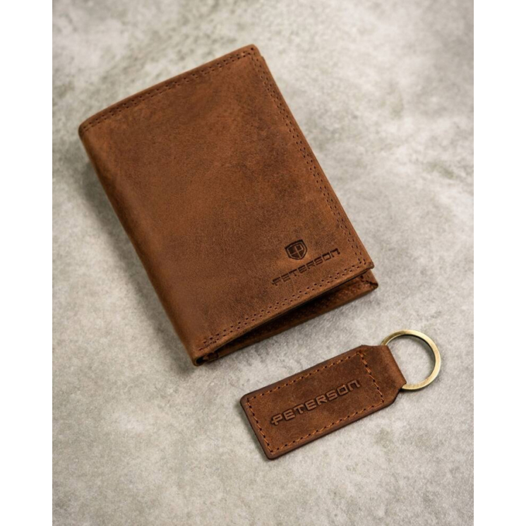 Ajándék szett: bőrtárca és kulcstartó Peterson PTN SET-M-1542-CHM Cognac