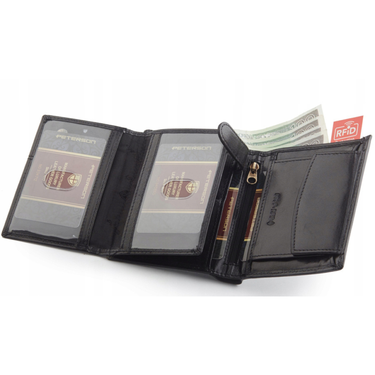 PETERSON PTN 317 2-1-1 FEKETE RFID bőr pénztárca