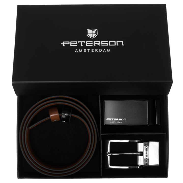 Ajándék szett férfi kétoldalas bőr öv + 2 csat PTN KL-B001 Peterson