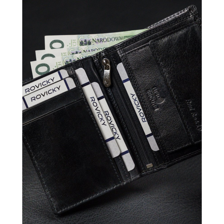 RFID bőr pénztárca ROVICKY RV-7680056-9 Fekete