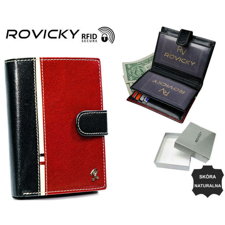 ROVICKY 331L-RBA-D FEKETE-VÖRÖS RFID bőr pénztárca