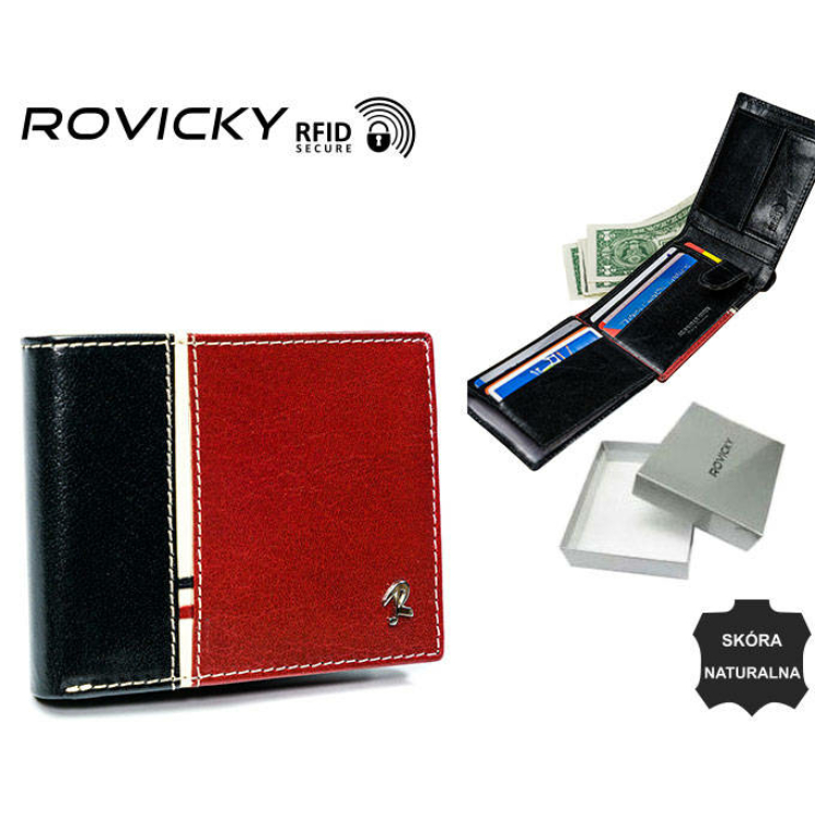 ROVICKY bőr RFID pénztárca 323-RBA-D Fekete+Red