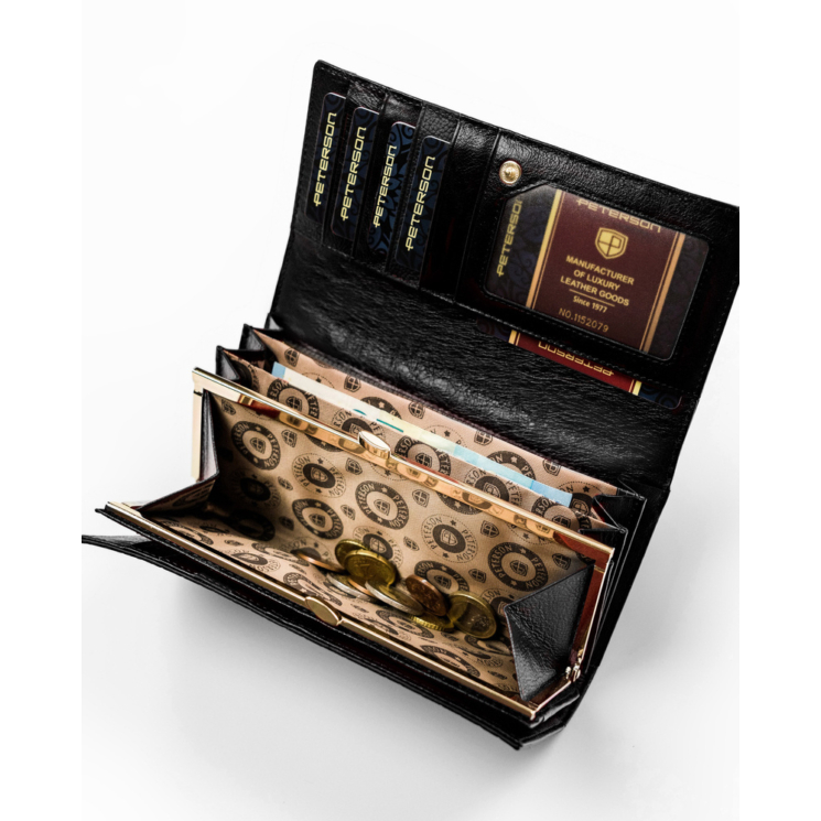 PETERSON PTN PL-490 Fekete RFID bőr pénztárca