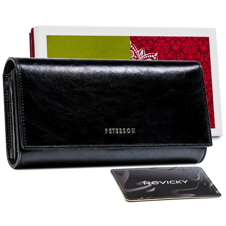 PETERSON PTN PL-490 Fekete RFID bőr pénztárca
