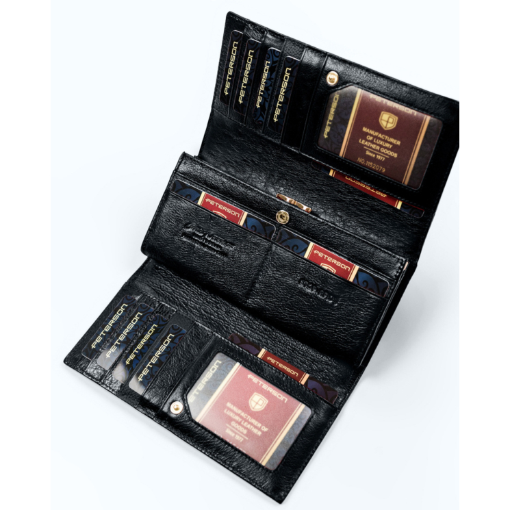 PETERSON PTN PL-490 Fekete RFID bőr pénztárca