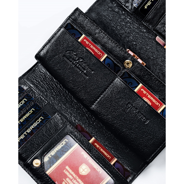 PETERSON PTN PL-490 Fekete RFID bőr pénztárca
