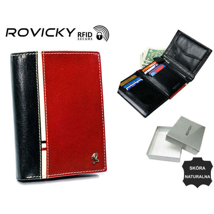 ROVICKY bőr RFID pénztárca 326-RBA-D FEKETE-VÖRÖS