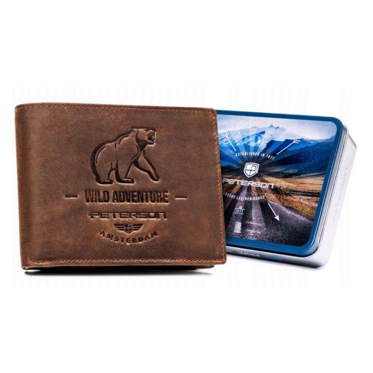 PETERSON PTN N992-BE-BEAR D.Brown RFID bőr pénztárca