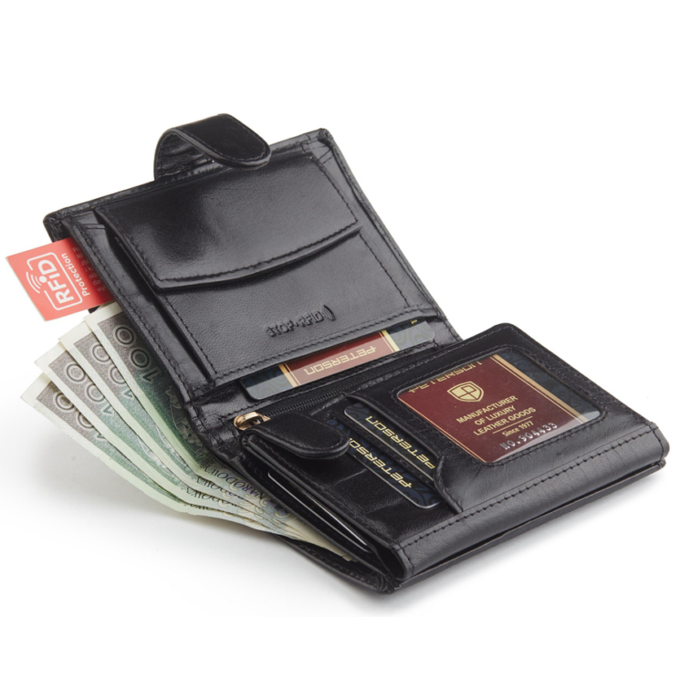 PETERSON PTN 317Z 2-1-1 FEKETE RFID bőr pénztárca