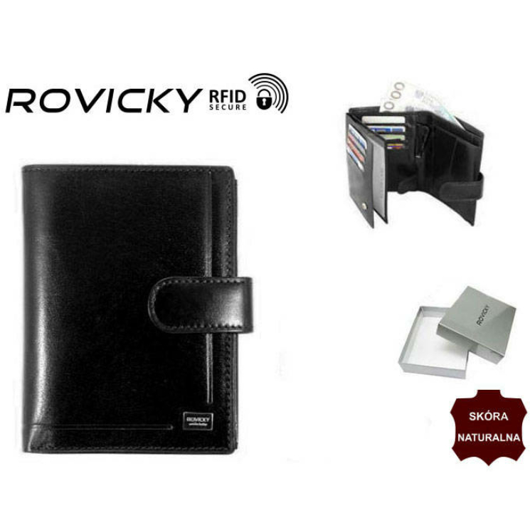 ROVICKY PC-101L-BAR FEKETE RFID bőr pénztárca