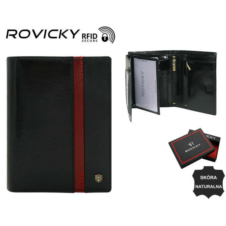 Férfi bőr pénztárca N575-RVTP-3074 Fekete-Vörös