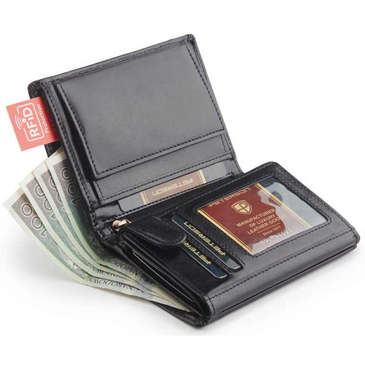 PETERSON PTN 324 2-1-1 FEKETE RFID bőr pénztárca