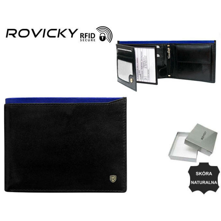 RFID bőr pénztárca ROVICKY N992-RVT Fekete+Navy