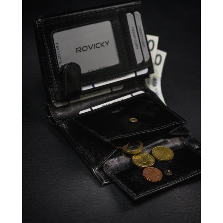 RFID bőr pénztárca ROVICKY 1541-03-BOR Fekete