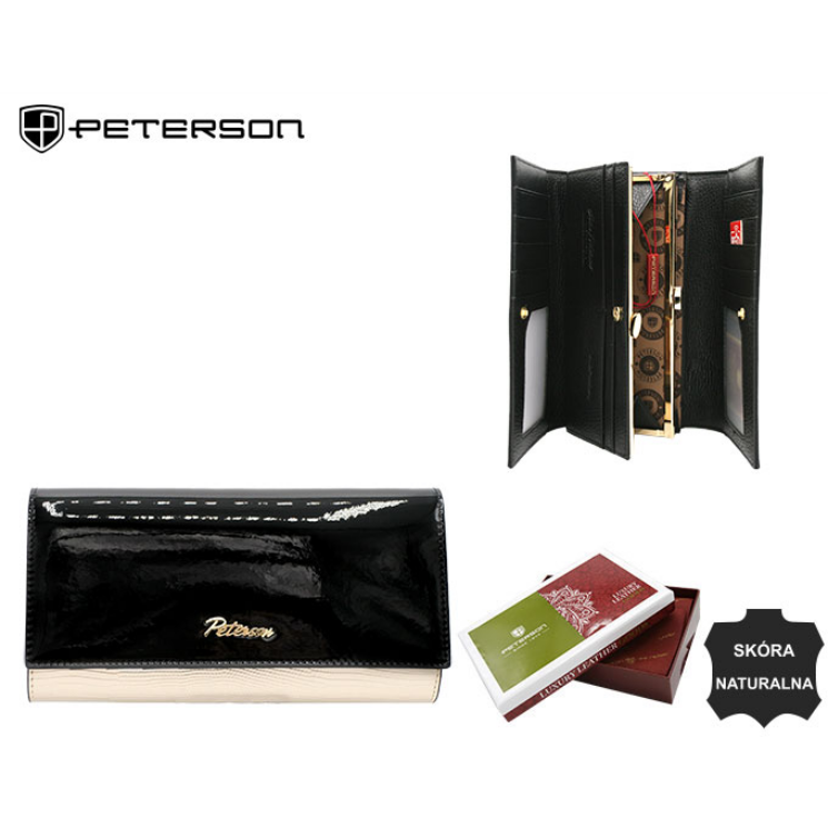 PETERSON PTN LJ-490 Fekete+arany RFID bőr pénztárca