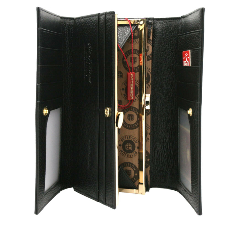 PETERSON PTN LJ-490 Fekete+arany RFID bőr pénztárca