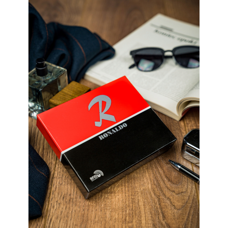 RFID bőrtárca RONALDO N4-VT Fekete+Kék