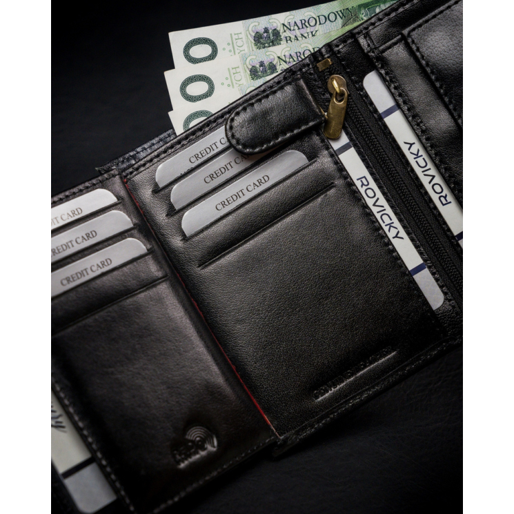 RFID bőrtárca ROVICKY 1537-03-BOR Fekete+piros