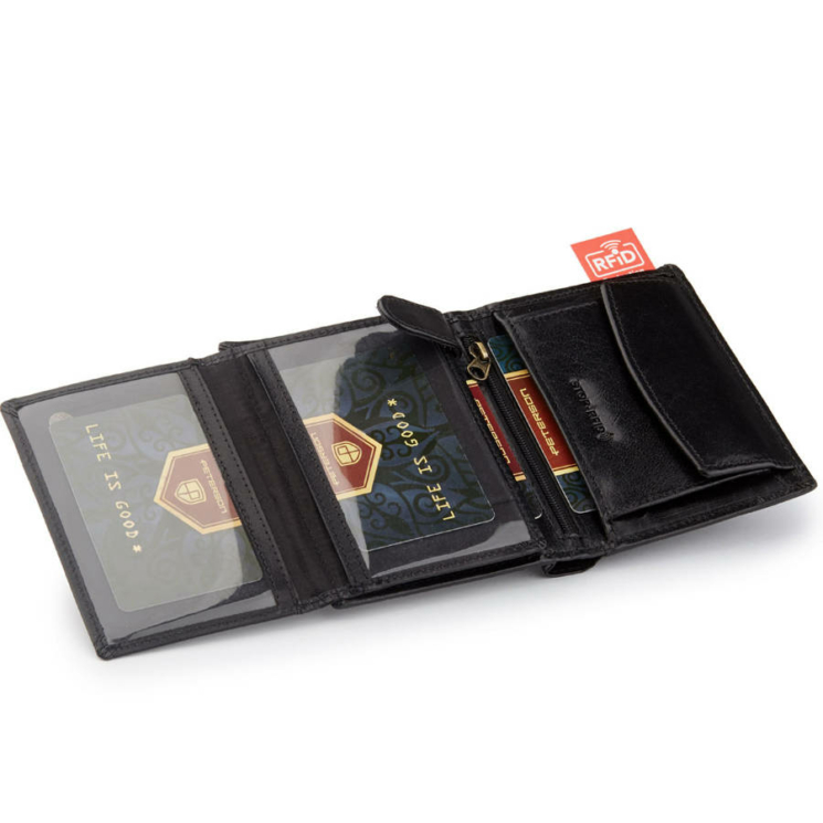PETERSON PTN 339 2-1-1 FEKETE RFID bőr pénztárca