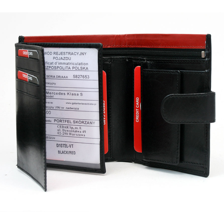 Férfi bőr pénztárca D1072L-VT FEKETE-VÖRÖS RFID