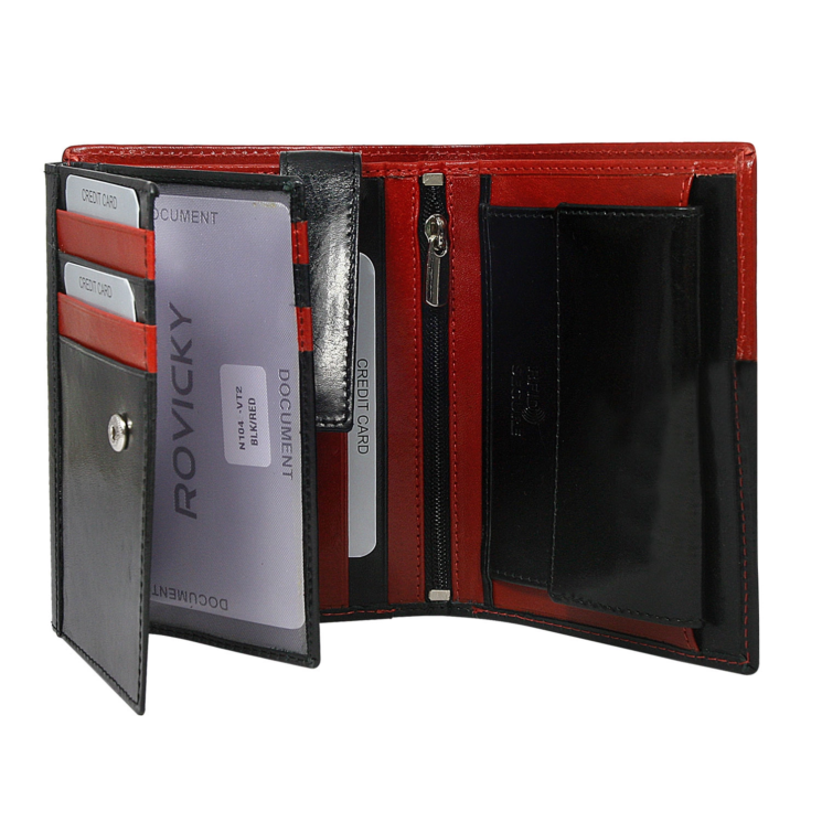 RFID bőr pénztárca ROVICKY N104-VT2 Fekete+piros