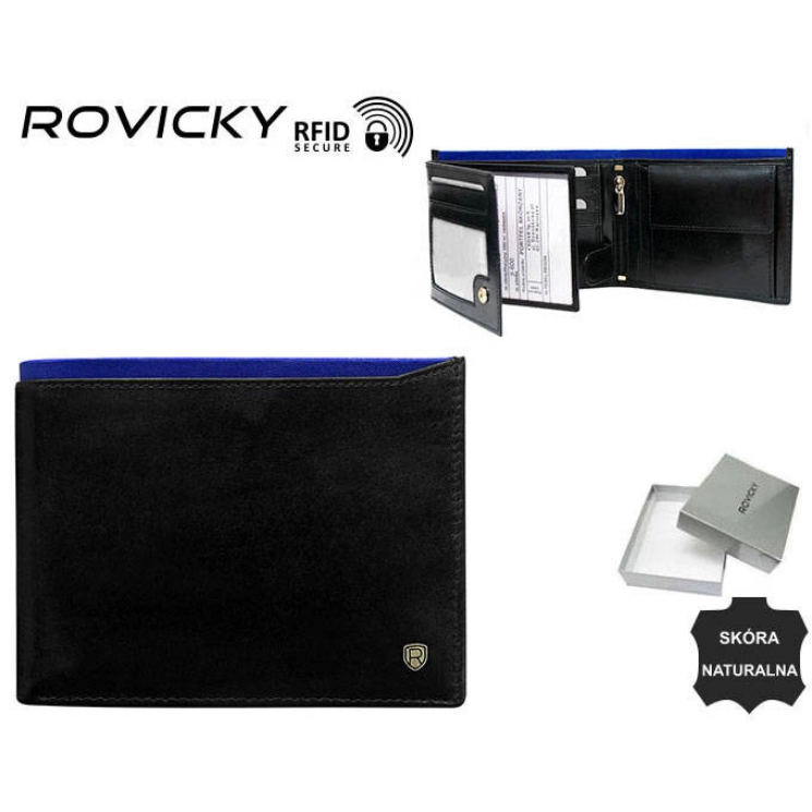 RFID bőr pénztárca ROVICKY N992-RVT Fekete+Navy