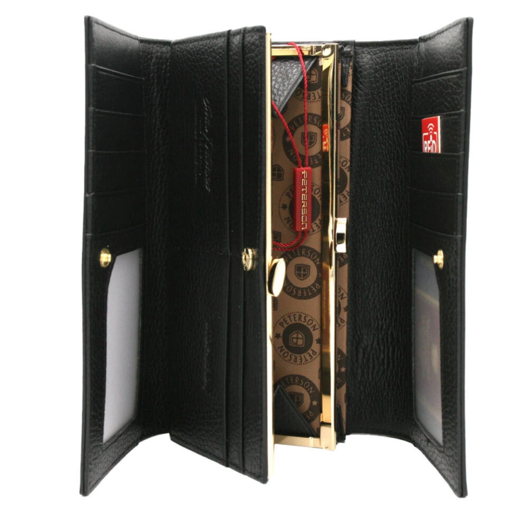 PETERSON PTN LJ-490 Fekete+arany RFID bőr pénztárca