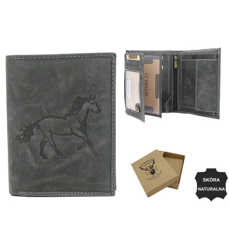 Férfi természetes nubuk bőr pénztárca a lovak szerelmeseinek N4-CHM-HORSE BLACK