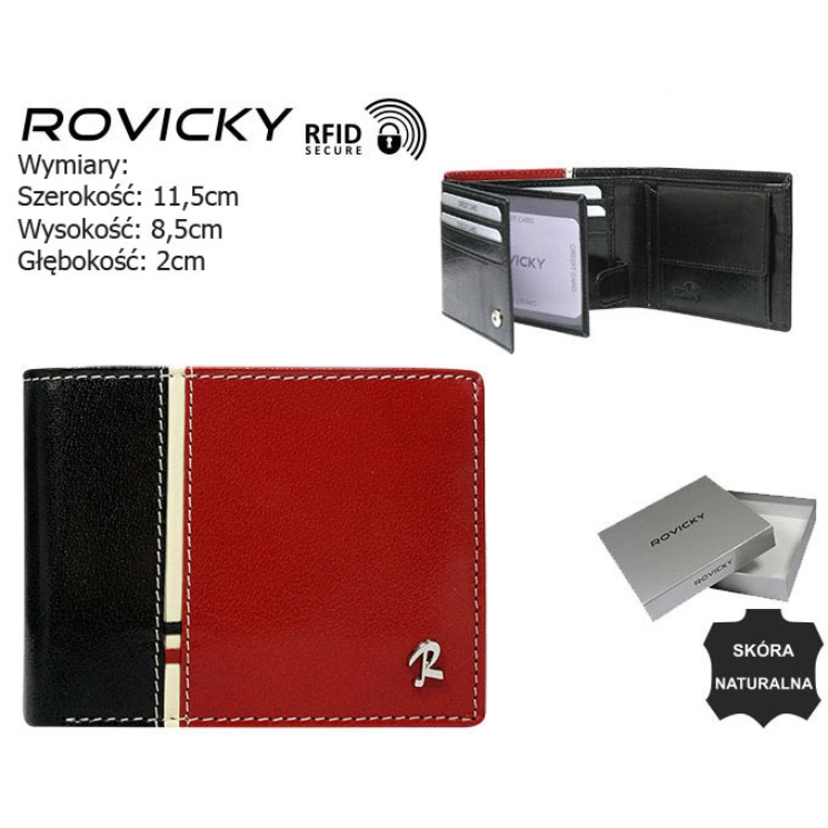 ROVICKY bőr RFID pénztárca 323-RBA-D Fekete+Red