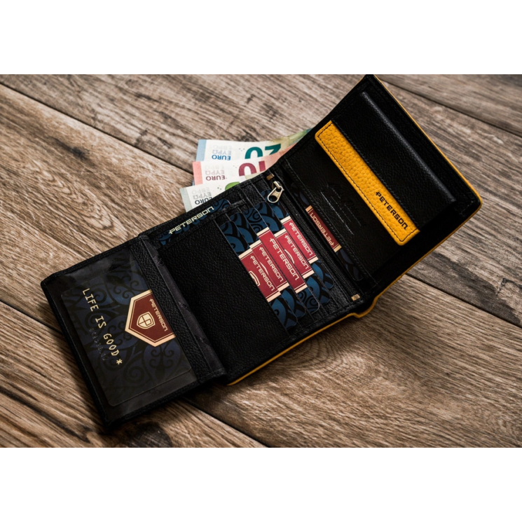 RFID bőr pénztárca PTN 302.03 Fekete+sárga