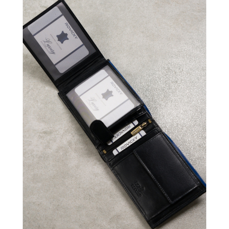 RFID bőr pénztárca ROVICKY N992-RVT Fekete+Navy