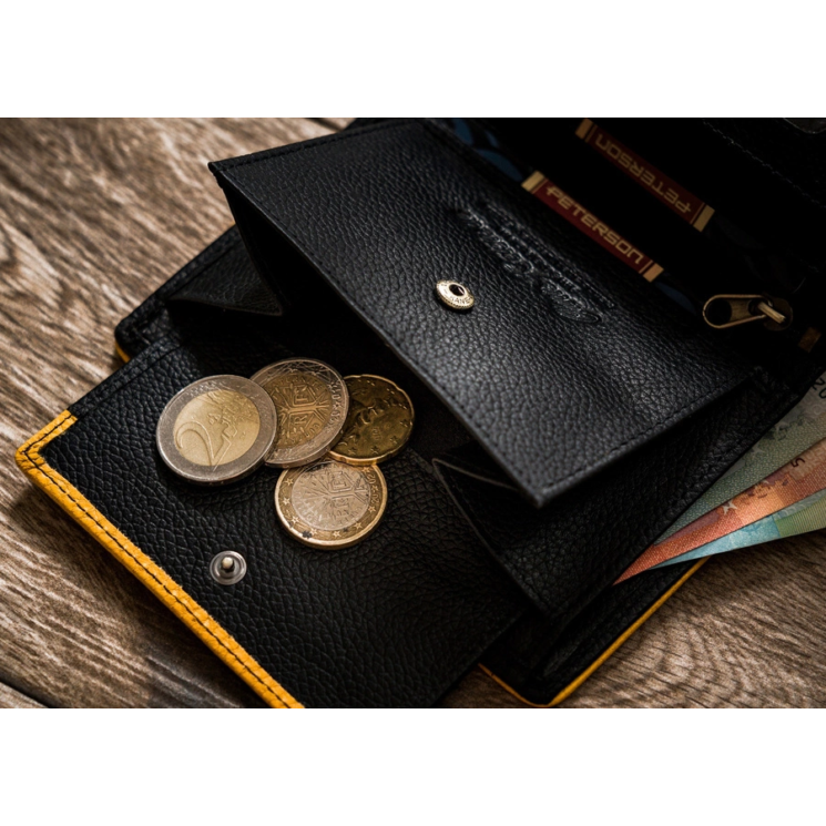 RFID bőr pénztárca PTN 302.03 Fekete+sárga