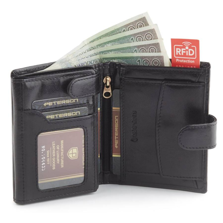 PETERSON PTN 317Z 2-1-1 FEKETE RFID bőr pénztárca